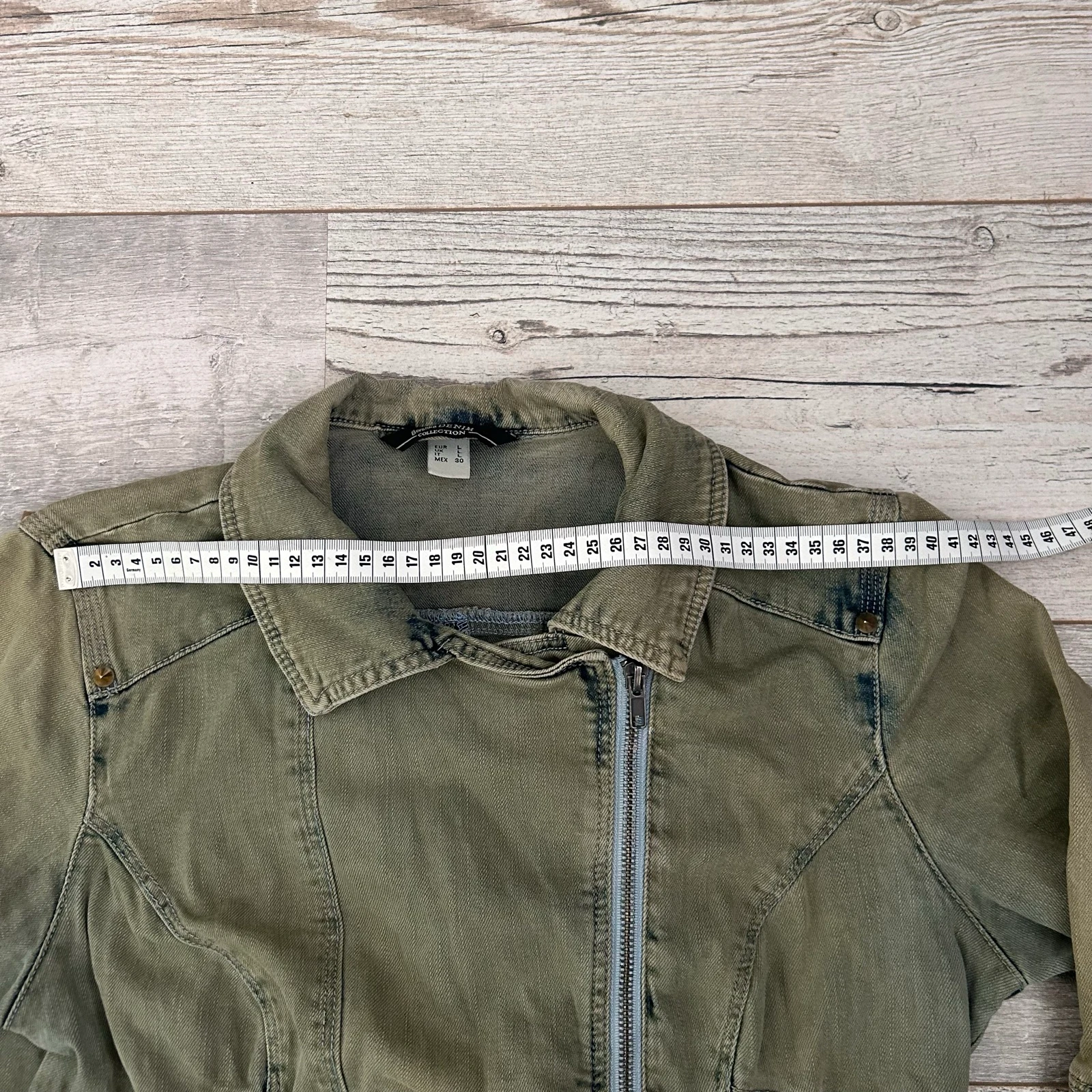 Bershka Stoer Biker Chaqueta de Mezclilla Verde Oliva con Tachuelas – Talla S – photo 10